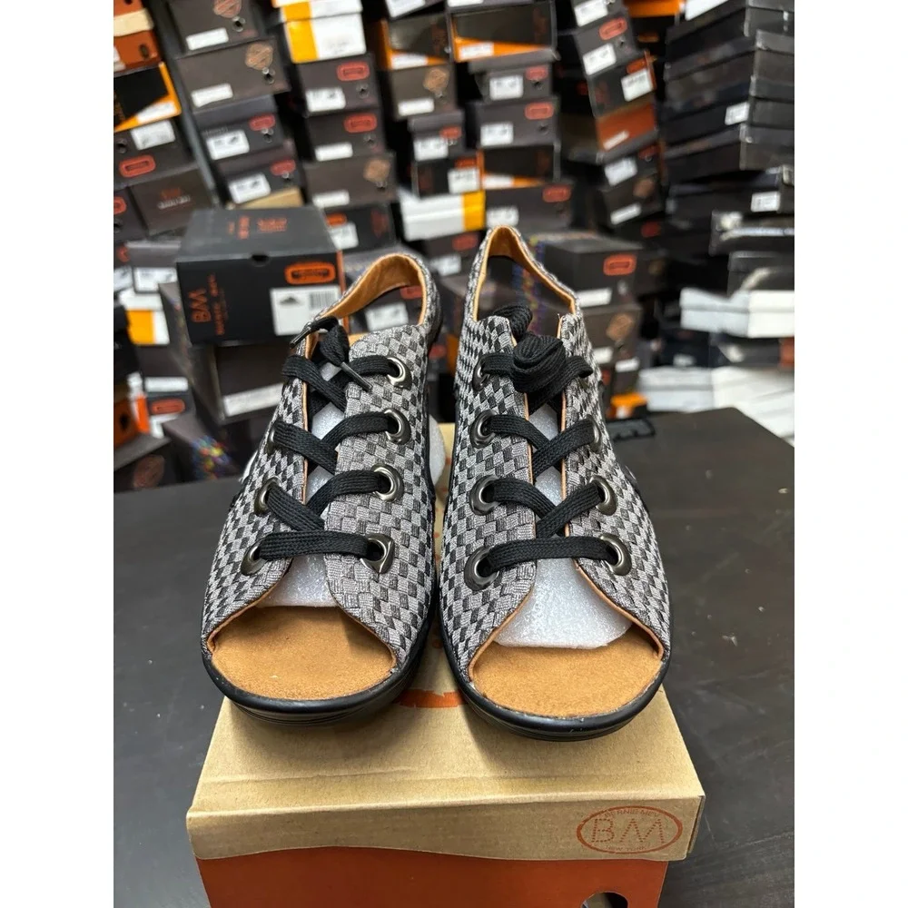 Bernie Mev Marcelo Gunmetal Woven Lace Up Wedge Sandals Womens Size 42 US 11